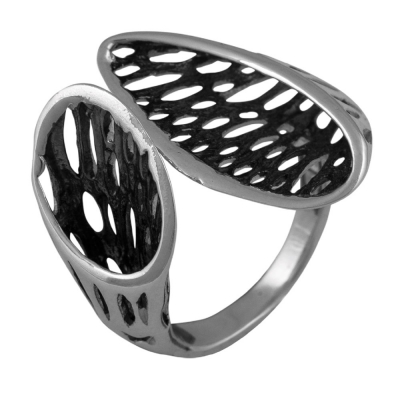 Handmade sterling silver ring Evrima with silver and black plating ENG-KR-1902-M