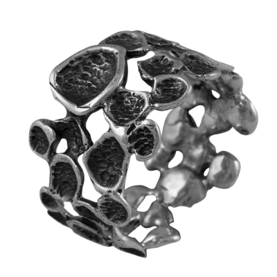 Χειροποίητο ασημένιο δαχτυλίδι Εύρημα με ασημί και μαύρη επιμετάλλωση ENG-KR-1910-M