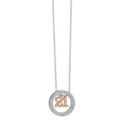 Visetti Necklace Charm 2021 SM-WKD2109SR love joy happiness luck with silver and rose gold stainless steel and semi precious stones (quartz crystals)