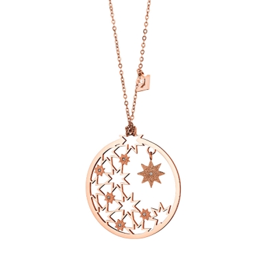 Loisir Stainless Steel Necklace Charm 2021 big 01L27-00821 stars with rose gold plating and semi precious stones (quartz crystals)