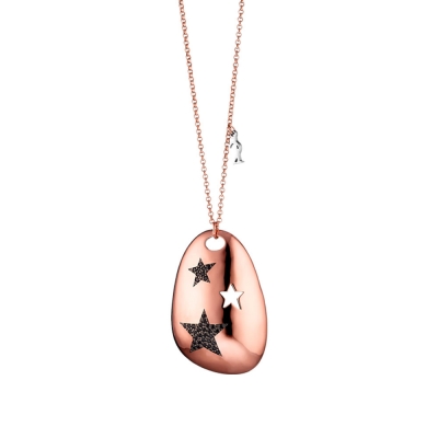 Oxette Necklace Charm 2021 01X15-00163 stars with rose gold and black brass and semi precious stones (quartz crystals)