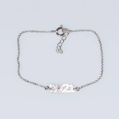 Evrima handmade sterling silver bracelet charm 2021 with platinum plating and semi precious stones (zirconia) MA-2021-09