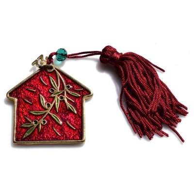 Handmade charm 2022 sweet home olive laurels gold brass with tassel and crystals Gouri-2022-013 length 15 cm width 5 cm
