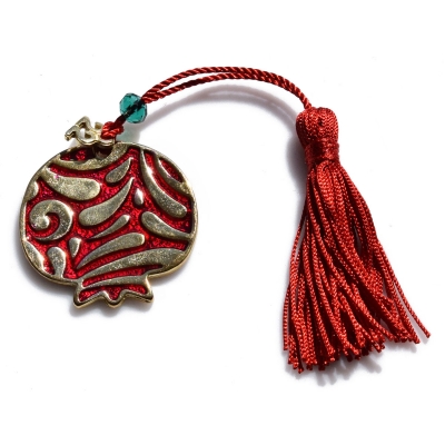 Handmade charm 2022 pomegranate gold brass with tassel and crystals Gouri-2022-017 length 14 cm width 4 cm