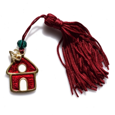 Handmade charm 2022 sweet home gold brass with tassel and crystals Gouri-2022-044 length 13 cm width 2.5 cm