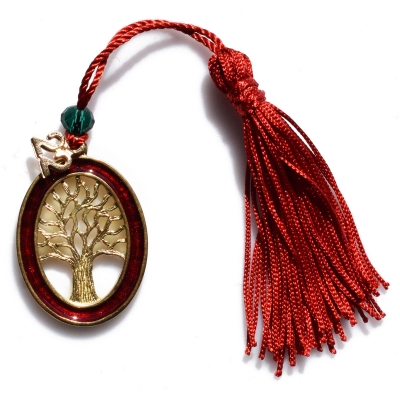 Handmade charm 2022 tree of life gold brass with tassel and crystals Gouri-2022-073 length 14 cm width 3 cm