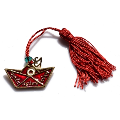 Handmade charm 2022 boat health love luck gold brass with tassel and crystals Gouri-2022-075 length 12.5 cm width 4.5 cm