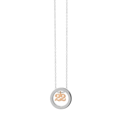 Visetti Necklace Charm 2022 SM-WKD2217SR circle with silver and rose gold stainless steel and semi precious stones (quartz crystals)