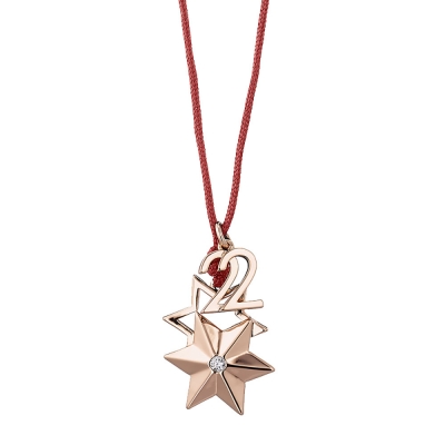 Loisir Brass Necklace Charm 2022 01L15-01142 rose gold stars with semi precious stones (quartz crystals)