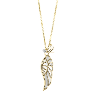 Oxette Necklace Charm 2022 01X15-00213 wing with gold brass and semi precious stones (M.O.P. and zirconia)