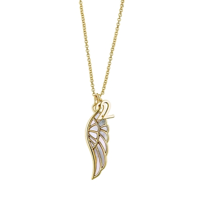 Oxette Necklace Charm 2022 01X15-00215 wing with gold brass and semi precious stones (M.O.P. and zirconia)