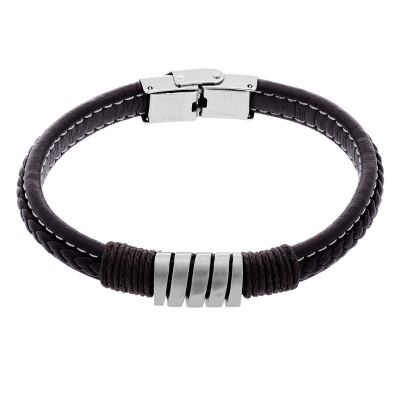 Visetti stainless steel bracelet DI-BR035C with silver plating and genuine dark brown leather