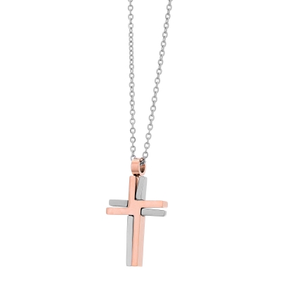 Ανδρικός σταυρός Visetti AD-KD228G από ανοξείδωτο ατσάλι (stainless steel) με ασημί και ροζ χρυσή επιμετάλλωση