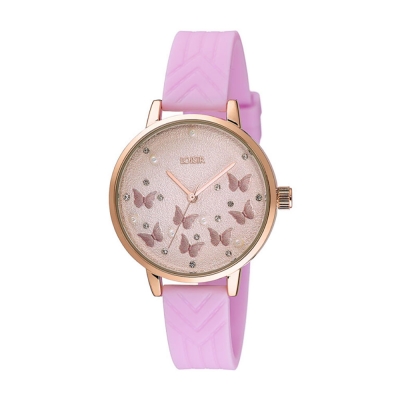 Loisir ρολόι 11L75-00308 Butterfly με ροζ χρυσή μεταλλική κάσα και λιλά λουράκι σιλικόνης