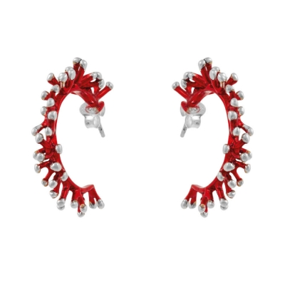 Handmade sterling silver earrings Enigma hoops with platinum and red plating ENG-KE-2202-R