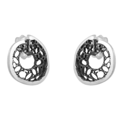 Handmade sterling silver earrings Evrima with platinum and black plating ENG-KE-2205-S