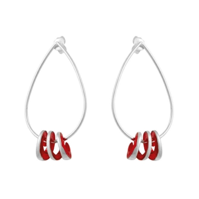Handmade sterling silver earrings Evrima with platinum and red plating ENG-KE-2211-R