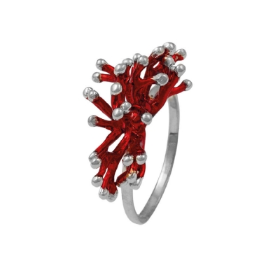Handmade sterling silver ring Evrima with platinum and red plating ENG-KR-2202-R