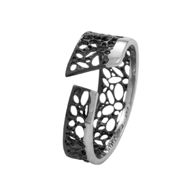 Handmade sterling silver ring Evrima with platinum and black plating ENG-KR-2209