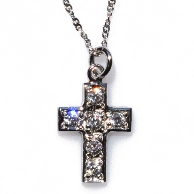 Handmade sterling silver cross 925o with silver chain and cord with silver plating and zirconia IJ-090037A