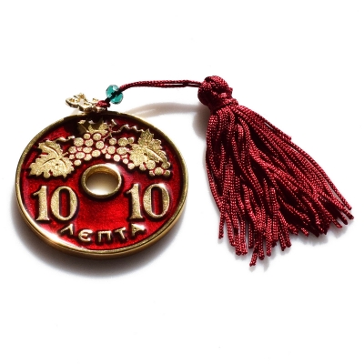 Handmade charm 2023 dime gold brass with tassel and crystals Gouri-2023-006 length 15 cm width 5 cm