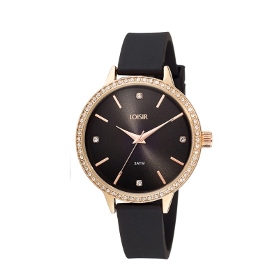 Loisir ρολόι 11L75-00316 Sailor με ροζ χρυσή μεταλλική κάσα και μαύρο λουράκι σιλικόνης.