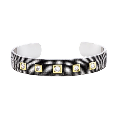 Oxette Bracelet 02X15-00264 with black oxidized and gold brass and semi precious stones (quartz crystals)