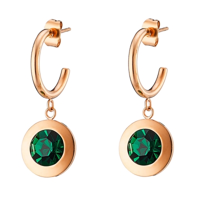 Oxette Stainless Steel Rose Gold Earrings 03X27-00283 with semi precious stones (quartz crystals)
