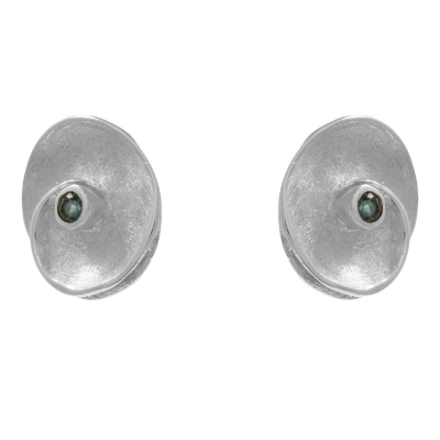 Handmade sterling silver earrings Evrima round with platinum plating and precious stones (zirconia) ENG-KE-2006-W