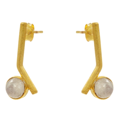 Handmade sterling silver earrings Evrima with gold plating and precious stones (white agate) ENG-KE-2232