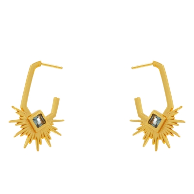 Handmade sterling silver earrings Evrima sun beams with gold plating and precious stones (zirconia) ENG-KE-2306-G