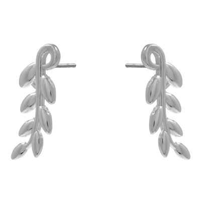 Handmade sterling silver earrings Evrima leaves with platinum plating ENG-KE-2313