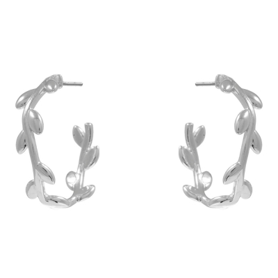 Handmade sterling silver earrings Evrima leaves long with platinum plating ENG-KE-2313-L