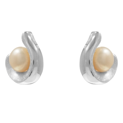 Handmade sterling silver earrings Evrima with platinum plating and precious stones (pearls) ENG-KE-2314