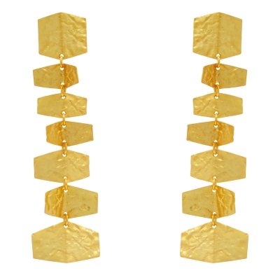 Χειροποίητα ασημένια σκουλαρίκια 925ο Εύρημα καρφωτά μακριά σφυρήλατα με χρυσή επιμετάλλωση ENG-KE-2323-G