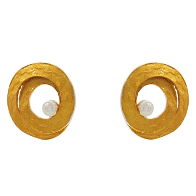 Χειροποίητα ασημένια σκουλαρίκια 925ο Εύρημα καρφωτά στρογγυλά με χρυσή επιμετάλλωση και ημιπολύτιμες πέτρες (ζιργκόν) ENG-KE-2338-G