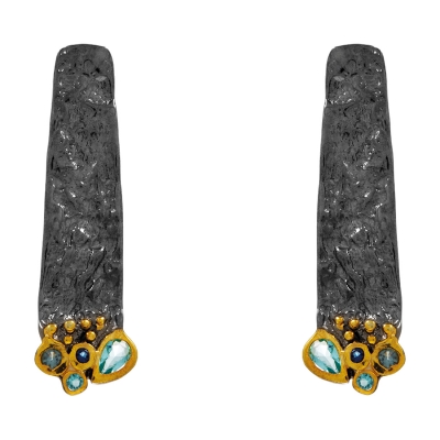 Handmade sterling silver earrings Evrima with black and gold plating and precious stones (zirconia) ENG-KE-2349-BL