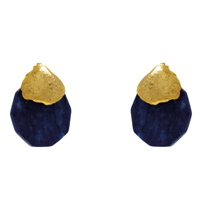 Χειροποίητα ασημένια σκουλαρίκια 925ο Εύρημα καρφωτά με χρυσή επιμετάλλωση και ημιπολύτιμες πέτρες (μπλε αχάτης) ENG-KE-2364