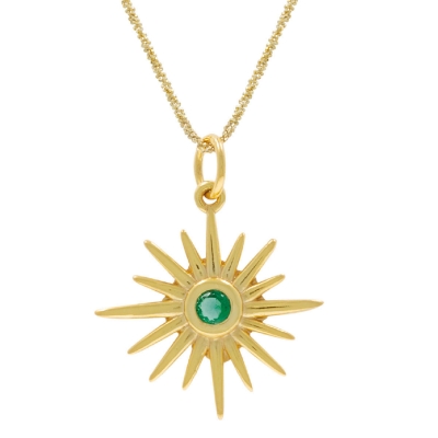 Handmade sterling silver necklace Evrima sun beams with gold plating and precious stones (zirconia) ENG-KM-2310-G