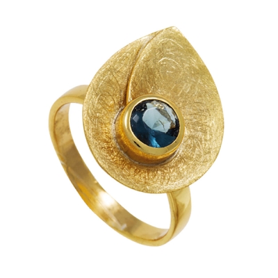 Χειροποίητο ασημένιο δαχτυλίδι 925ο Εύρημα με χρυσή επιμετάλλωση και ημιπολύτιμες πέτρες (ζιργκόν) ENG-KR-2315-G