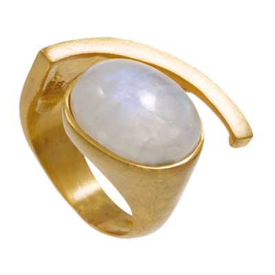 Handmade sterling silver ring Evrima with gold plating and precious stones (moonstone) ENG-TR-2321-G