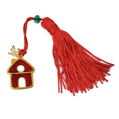 Handmade charm 2024 sweet home gold brass with tassel and crystals Gouri-2024-044 length 13 cm width 2.5 cm
