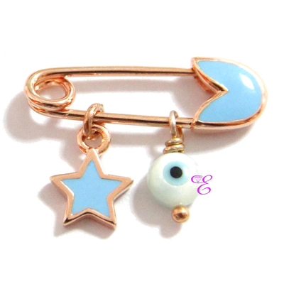 Loisir Sterling Silver Child Brooch with Rose Gold Plating and Precious Stones (Enamel and Eye). [06L05-00016]