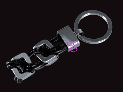 Visetti Stainless Steel Keychain with Black Leather. Product Code : [RC-MR027]
