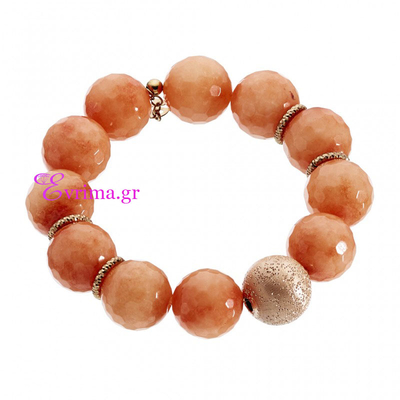 Oxette Sterling Silver Bracelet with Rose Gold Plating and Precious Stones (Orange Agate). [02X05-01091]