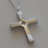 Handmade sterling silver cross 925o with silver chain and cord with mat platinum plating IJ-090009A Image 3 in natural environment without special lighting
