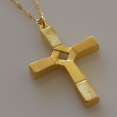 Handmade sterling silver cross 925o with silver chain and cord with mat gold plating IJ-090009B Image 3 in natural environment without special lighting