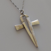 Handmade sterling silver cross 925o with silver chain and cord with mat platinum plating IJ-090010A Image 3 in natural environment without special lighting