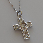 Handmade sterling silver cross 925o with silver chain and cord with silver plating and zirconia IJ-090037A Image 3 in natural environment without special lighting