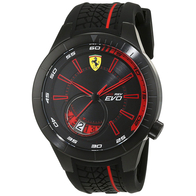 Ferrari Ρολόι από μαύρο ανοξείδωτο ατσάλι με μαύρο λουράκι από καουτσούκ 0830339